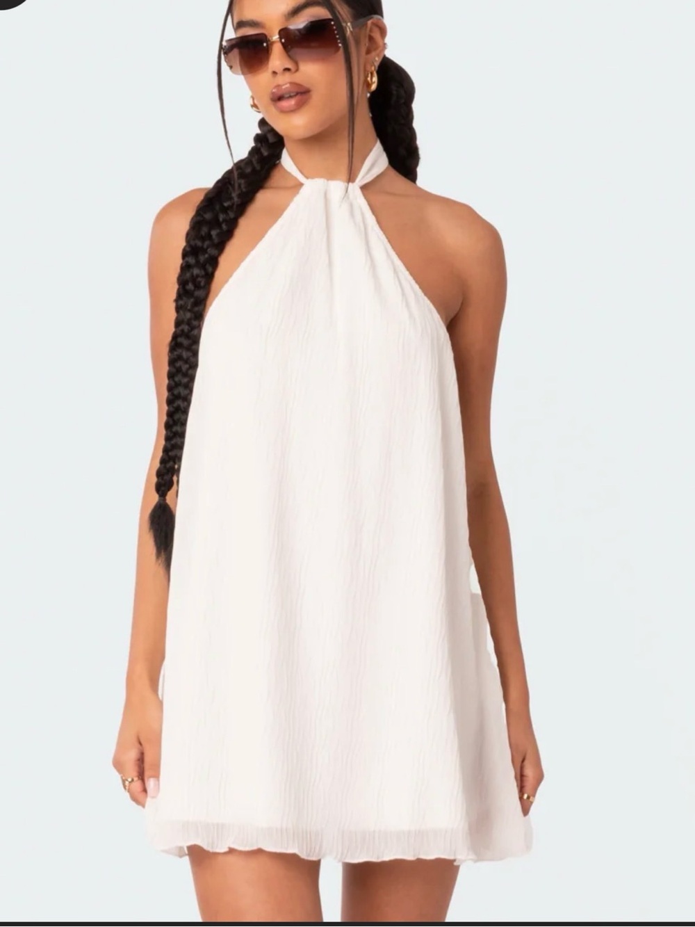 Edikted White Halter Tie Mini Dress